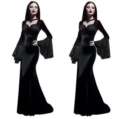 Halloween Morticia Addams Vintage Gothic Langes Schwarzes Kleid