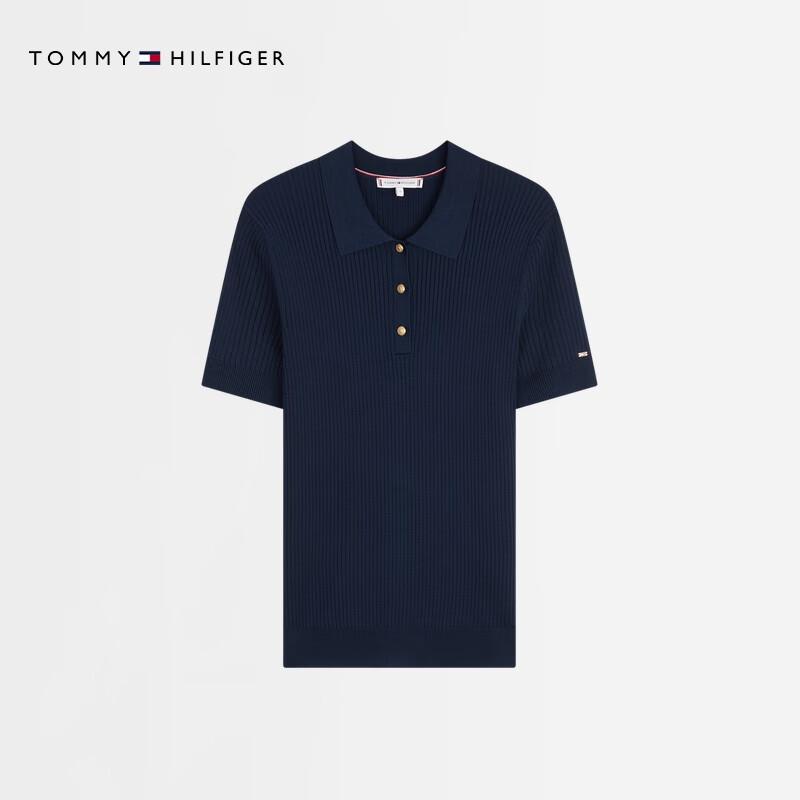 Tommy Hilfiger Women's Textured Polo Knit Shirt with Metal Buckle