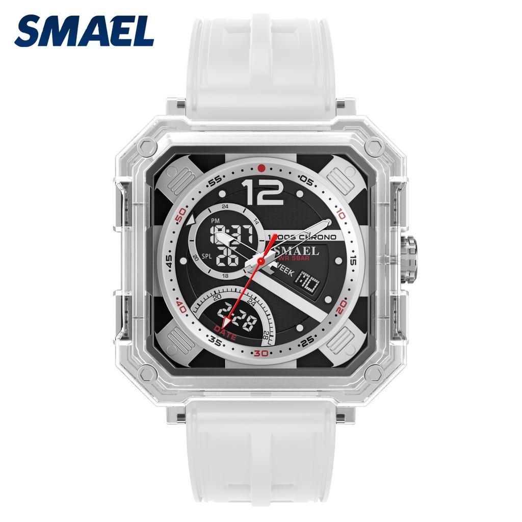 SMAEL 8121 Trendy Multifunction Men's Watch Dual Display Silicone Strap Waterproof Sporty Outdoor Male Watches Gift