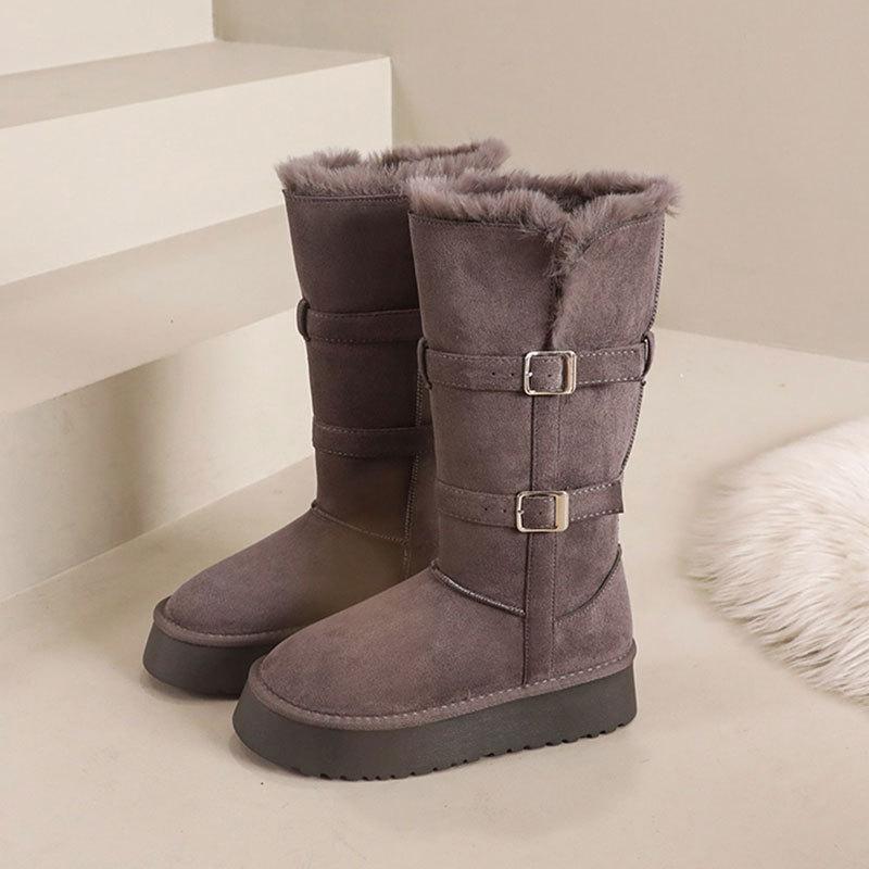 Tall tube gray snow boots women's winter new thick-soled piled thickened medium and long tube snow cotton boots cotton shoes