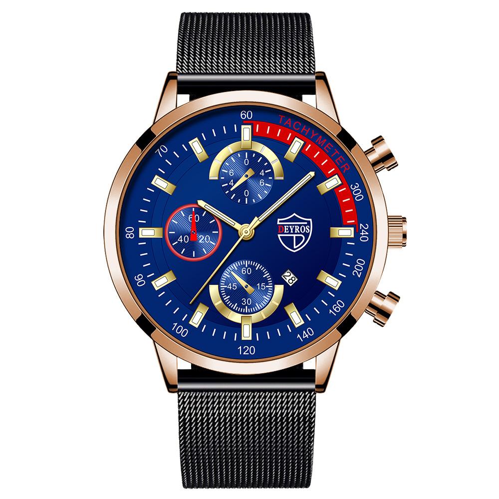 Stainless Steel Mesh Strap Watch Men'S Fashion Date Luminous Quartz Watch