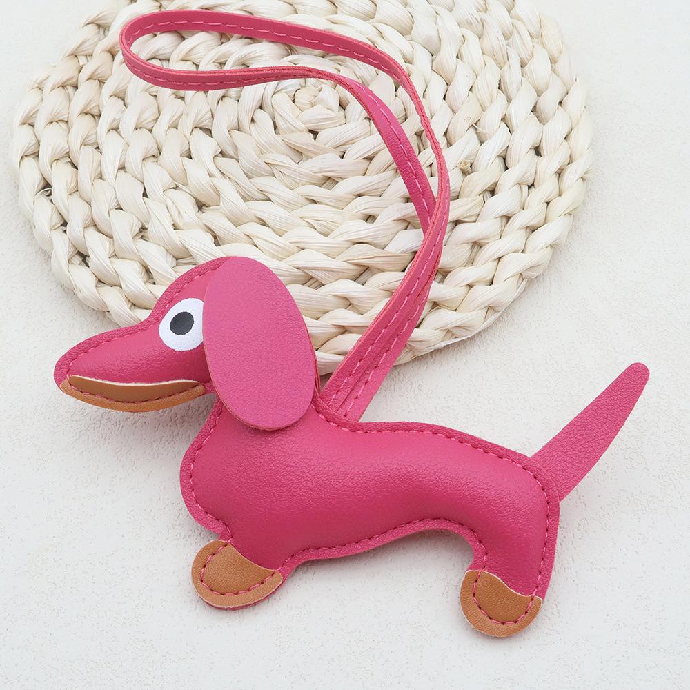 In-Stock Dachshund Cartoon Pendant Leather Dog Bag Charm Phone Case Accessory Creative Car Charm