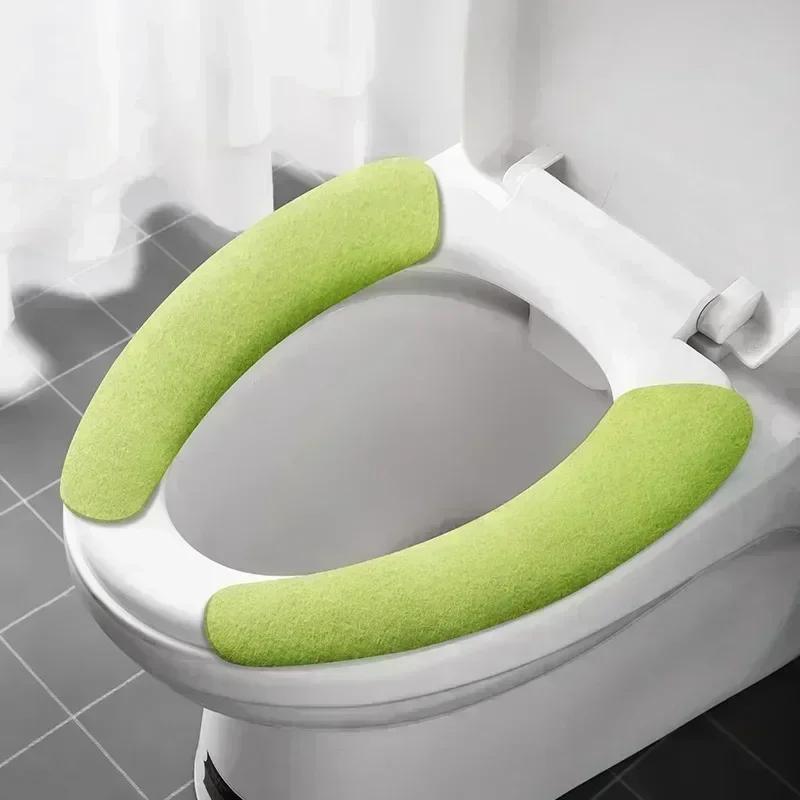 Universal Toilet Seat Cover Soft Closestool Paste Solid Color Toilet Sticky Seat Pad Washable Bathroom Warmer Seat Lid Cover Pad