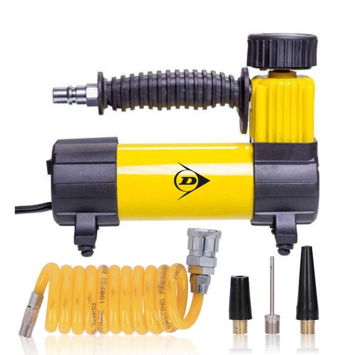 Luftkompressor - DUNLOP - 12V-modell - Rask oppblåsing - Innebygd manometer - 1,5 m spiralslange