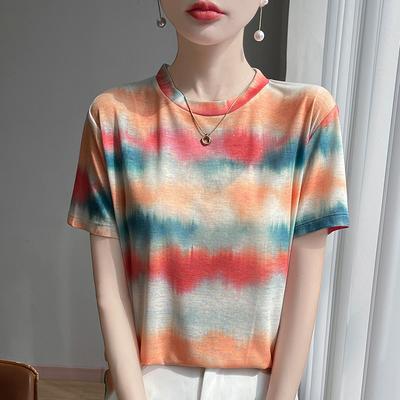 Modă de Primăvară și Vară Redare Imprimat Mânecă Scurtă Larg Casual Pulover Tricotat Subțire Tencel Mânecă Jumătate
