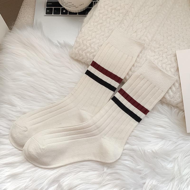 

Women s Striped Mid-Calf Socks: Warm, Thick Cotton, Double Needle, Sweat-Absorbent, Odorless, and Colorfast for Autumn and Winter. Cotton Thick білий