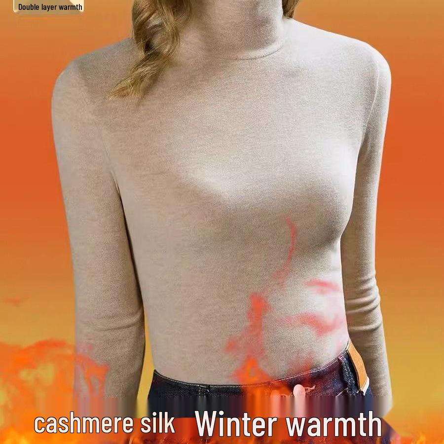 Women's Thickened Velvet High Neck Fleece-lined Base Layer, Autumn 2025 Warm Cashmere Top