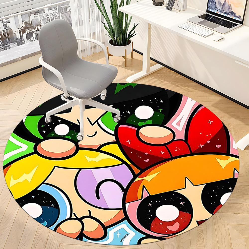 1 szt. Dywan Okrągły z Motywem Dziewczyn z Powerpuff Girls, do Biura, pod Krzesła Biurowe, do Sypialni, Salonu, Wystrój Domu, Dekoracja Pokoju, Dostępny w Różnych Rozmiarach