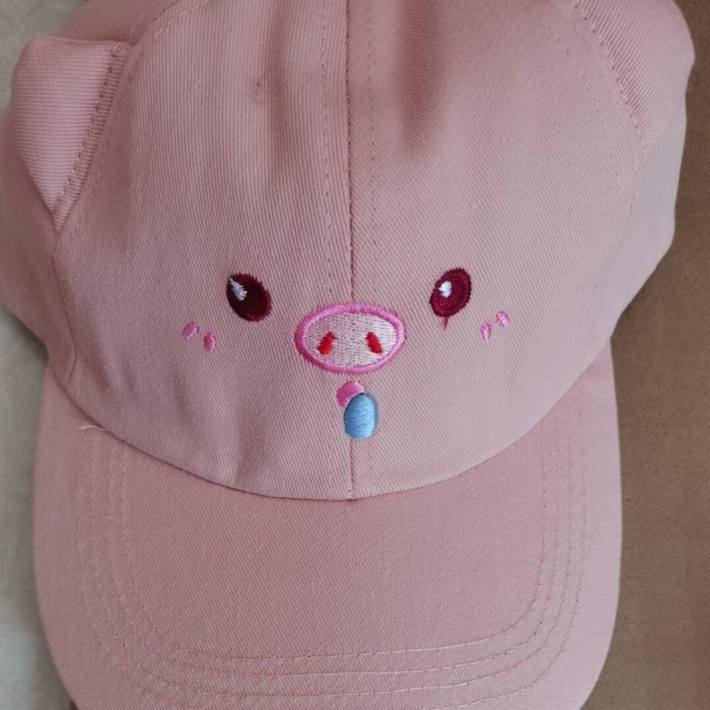 Fashion Embroidery Sunshade Duckbill Caps Adjustable Cartoon Sunshade Hat Pink Pig Baseball Cap for Women