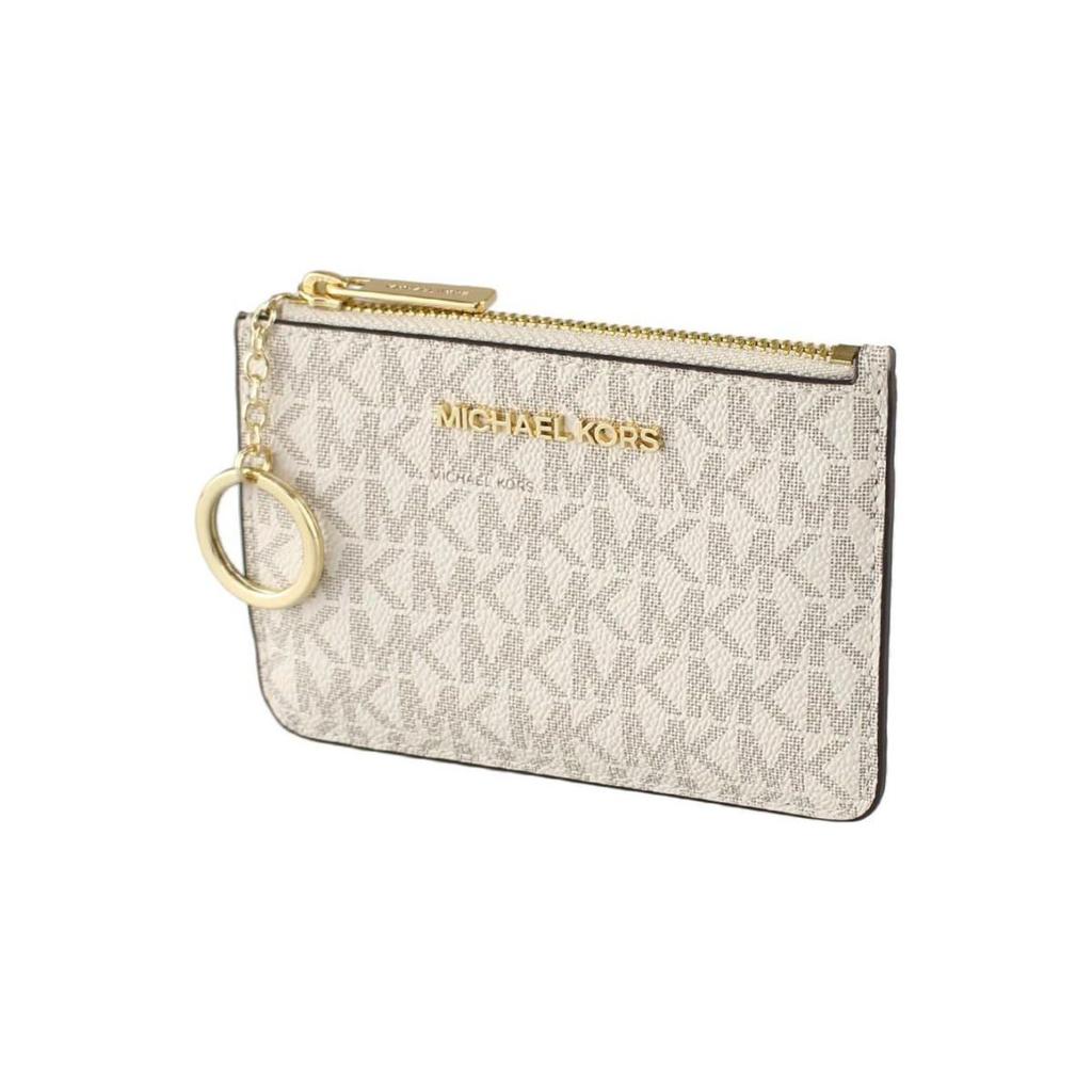 Michael Kors MK Jet Set Travel Cartera Corta Monograma Vintage Detalle de Cuero Porta Tarjetas Cartera para Mujer Vainilla-Blanco 35H9GTVP1B-VANILLA