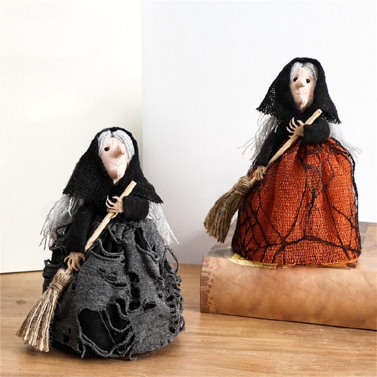 Haunting Halloween Decorative Witch Broom Personalized Fabric and Wood Witch Broom Sculpture for Halloween Celebration