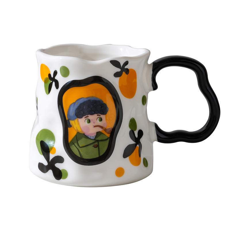 Retro creative cup ceramic high-value couple birthday gift water cup household large-capacity souvenir mug