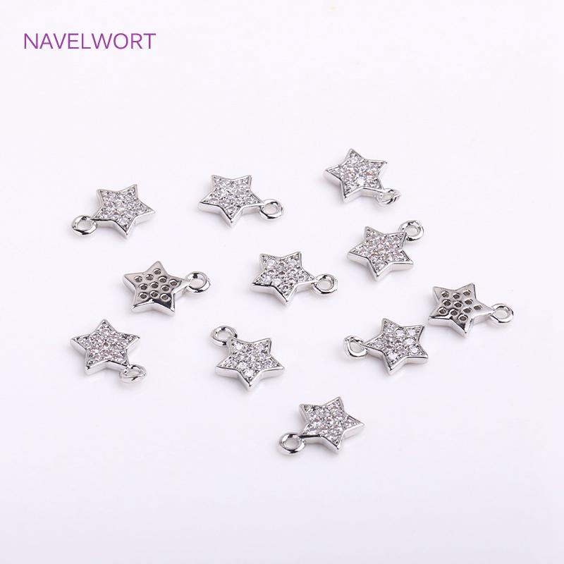 14K Gold Plated 7.5mm Cute Pentagram Earring Charms Inlaid Zircon Tiny Star Pendants DIY Jewelry Making Accessories Wholesale