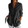 European Style Women Solid Pleated Shirt with Lapel and Roll Up Sleeves