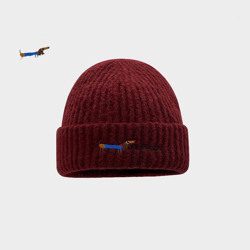 Cute Sausage Puppy Knitted Hat Children Autumn and Winter Thickened Warm Ear Protection Head Pullover Hat Shows Small Face