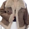 Retro Short Thickened Fur Integrated Jacket Autumn and Winter New Thin Velvet Warm Jacket Locomotive Clothing