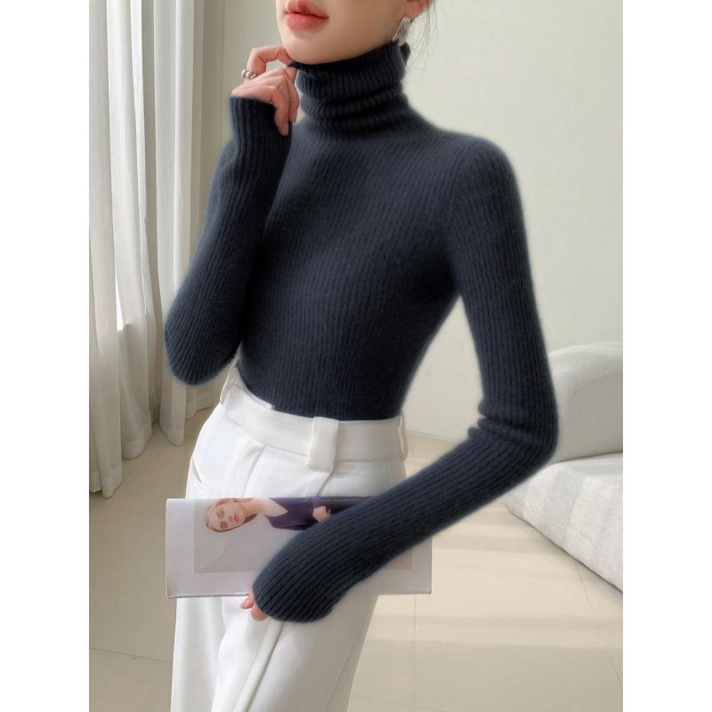 Women's Slim-Fit High-Neck Cashmere Sweater, Solid Color Knit for Layering, 2025 Autumn/Winter Arrival, Flattering Tight-Fit Design.