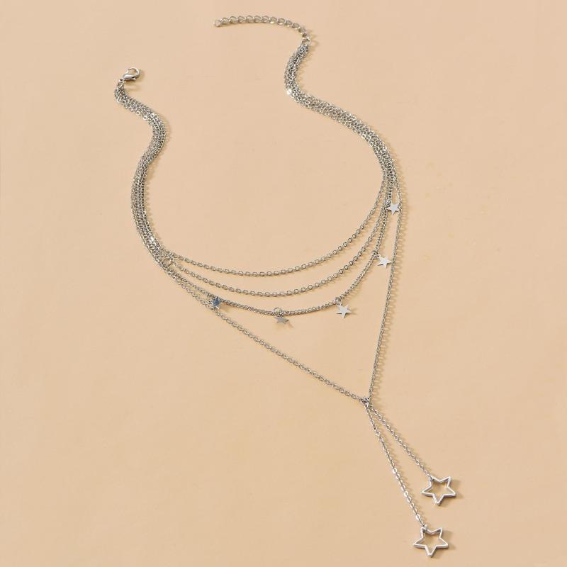 Long tassel hollow star pendant with more than 100 layers, stacked star necklace, high-end fashion jewelry