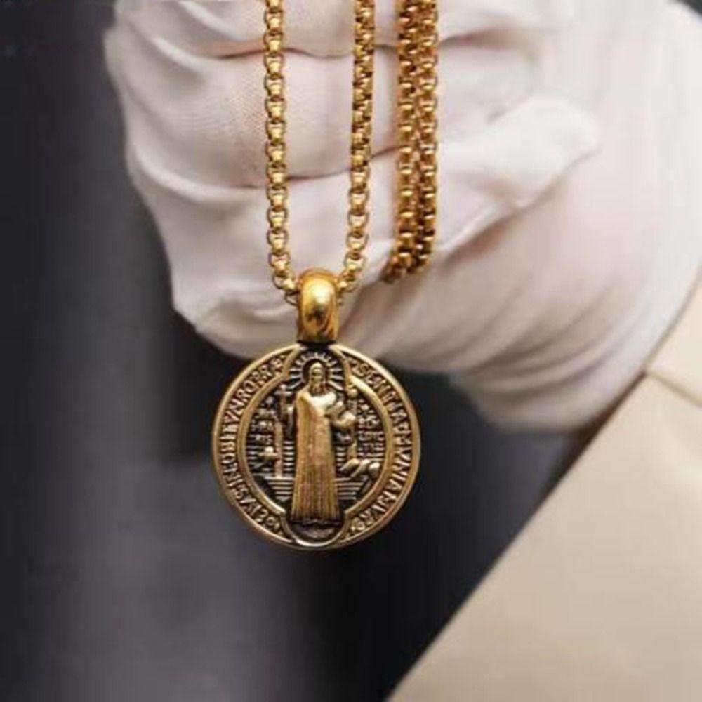 3Pcs Double Sided San Benito Necklace Zinc Zinc Zinc Alloy Religious Pendant Necklace  Hip Hop