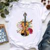 Cello Love Music Note Print T Shirt Girls Fashion Flowers Tshirt Women'S Clothing Harajuku Kawaii Clothes Summer Tops Tee