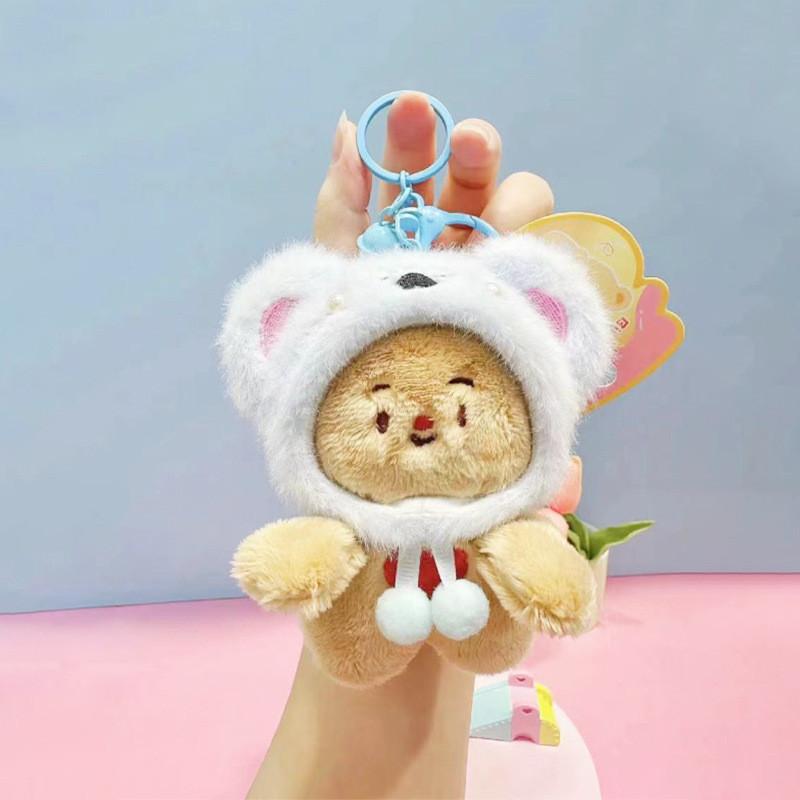 Charming Creamy Jinnew Bear Plush Keychain Cozy Animal Hat Design Cute Accessory