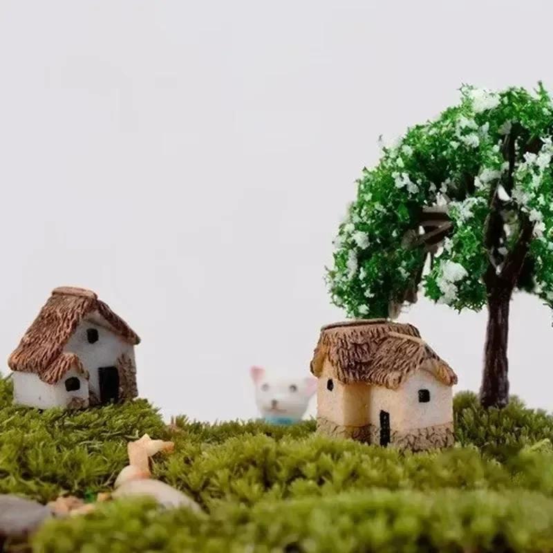 4Pcs random House Miniature Figurine Fairy Accessory Home Decor Cartoon Animal Building Statue Resin Craft Small Creative Gifts