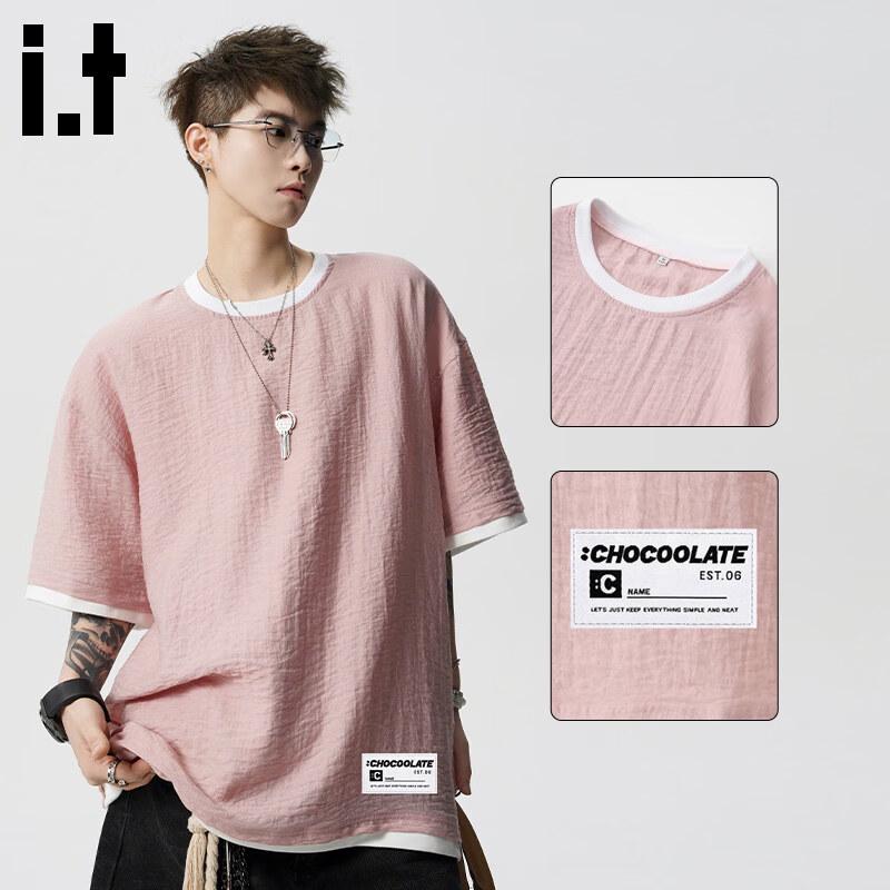 

CHOCOOLATEit Men s Linen Blend Faux Two-Piece T-Shirt L