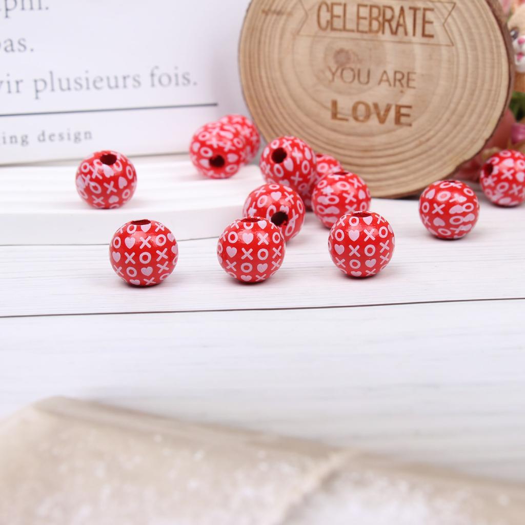 Valentine'S Day Love Wooden Beads Home Decoration Colorful Wooden Beads Wreath Accessories Diy Fringed Hemp Rope Wooden Beads String