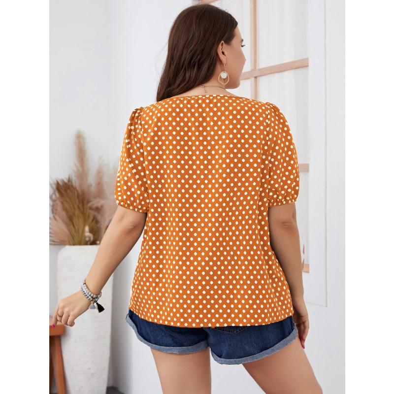 Sommer Herbst Damen Chiffon Kurz Rundhals Bluse Karomuster Temperament Pendler Polka Dot Hemd XL-4XL