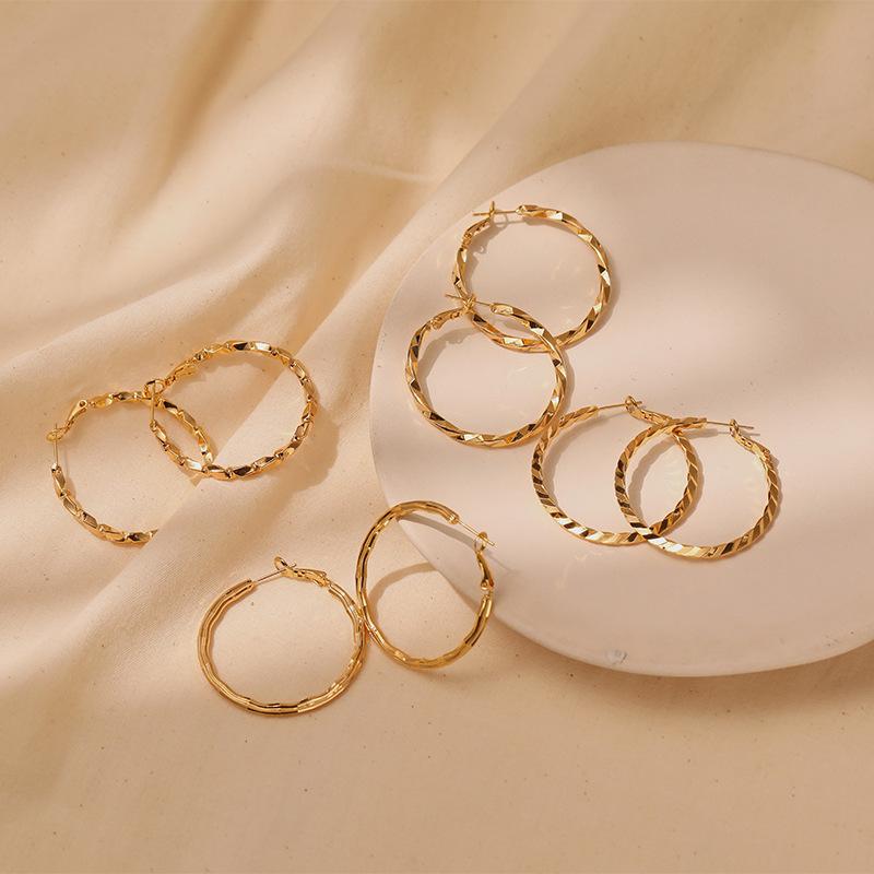 Simple Circle Hoop Earrings Brass Plated 18k Gold S925 Silver Needle For Women
