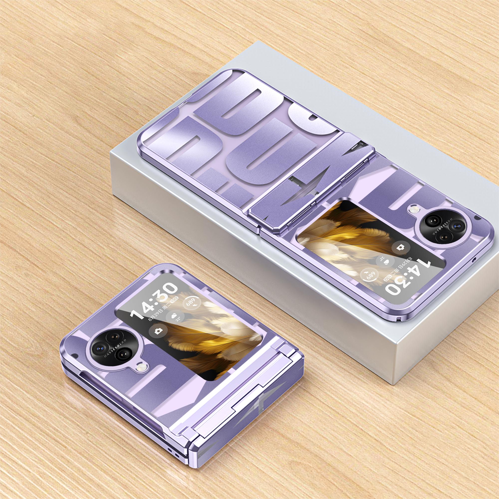 

For Oppo Find N3 Flip 5G Electroplating Folding Phone Case Hard PC Phone Cover with Hinge Protection Purple