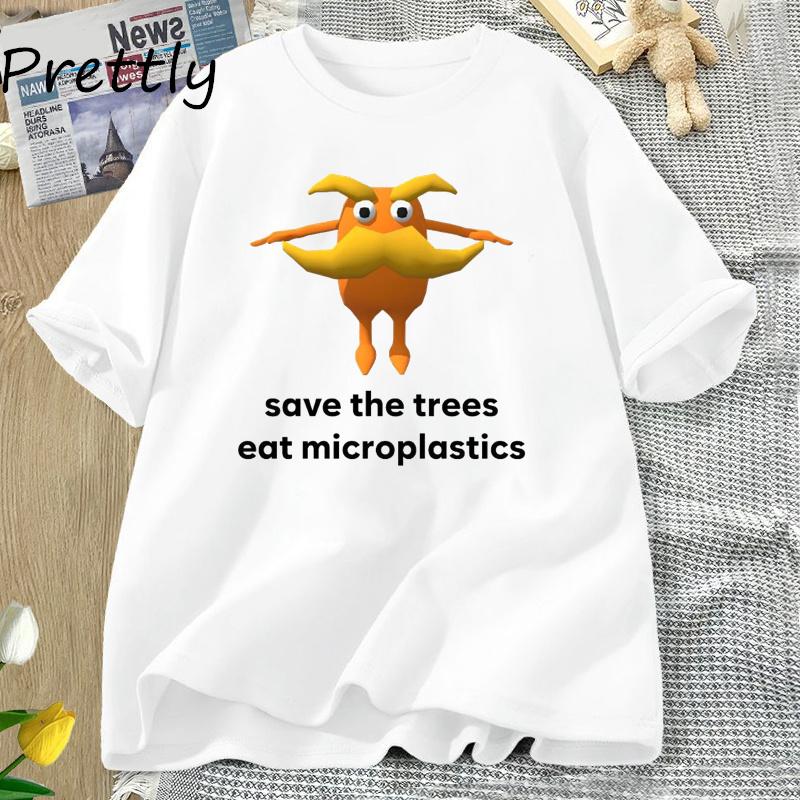 Save The Trees Eat Microplastics Funny Meme T Shirt Unisex Unisex Weirdcore Joke T-shirt Summer O Neck Short Sleeve Graphic T Shirts