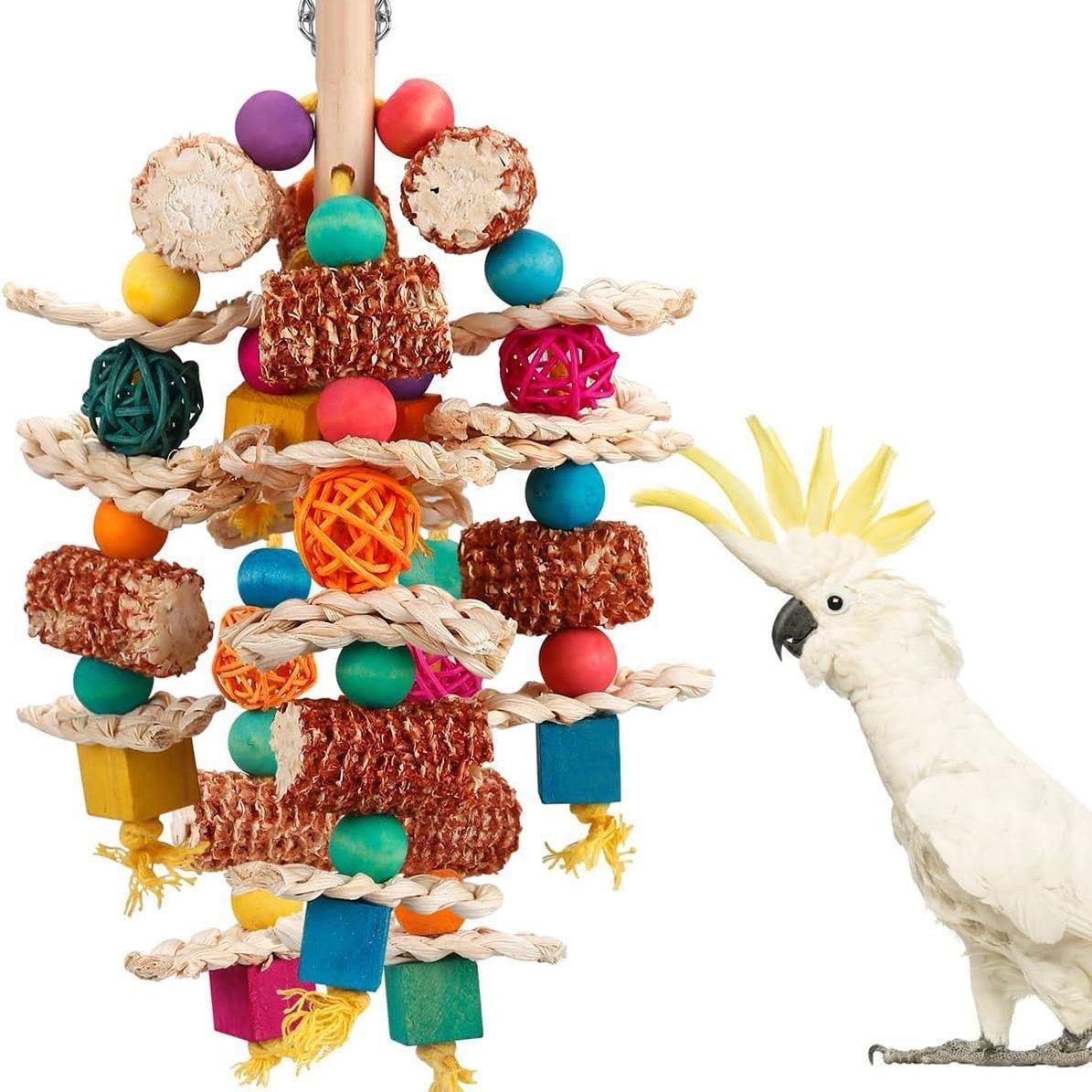 

Large Parrot Chewing Toys Color Wooden Bird Cage Toy Natural Corn Nuts Parrot Toy for African Grey A