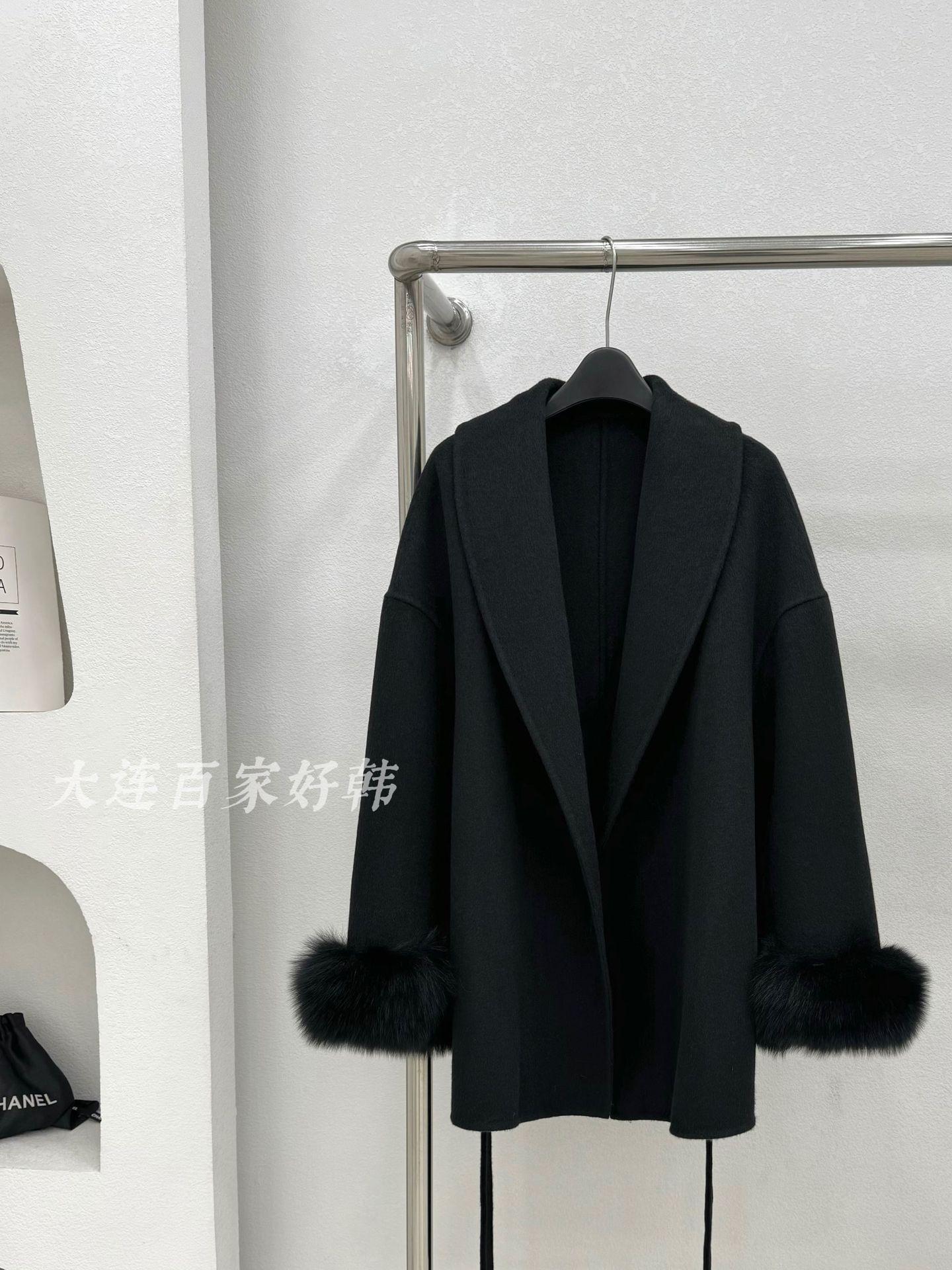 

Пальто из двухсторонней шерсти с лацканами, с коротким рукавом из лисьего меха, темпераментное, в стиле ленивой аристократии, осенне-зимнее, 25 корейское M