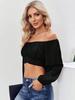 Damen schulterfrei gerafft gebundenes Crop-Top Laternenärmel Boho Sommerbluse