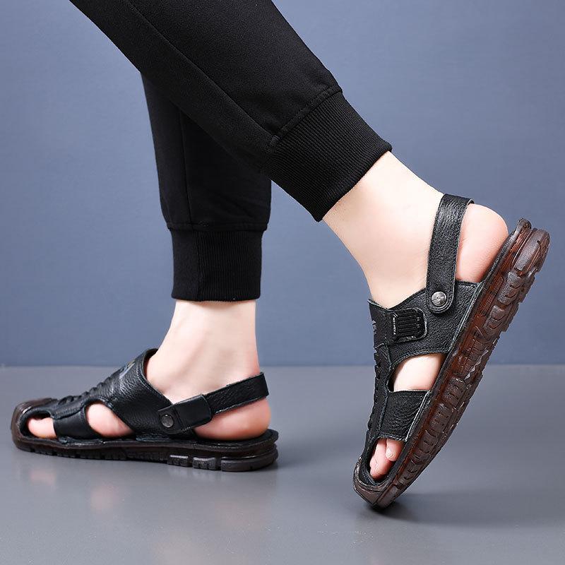 Sandals Men's 2025 Summer New Youth Baotou Beach Shoes First Layer Cowhide Breathable Dual-purpose Beef Tendon Bottom Cool Slippers