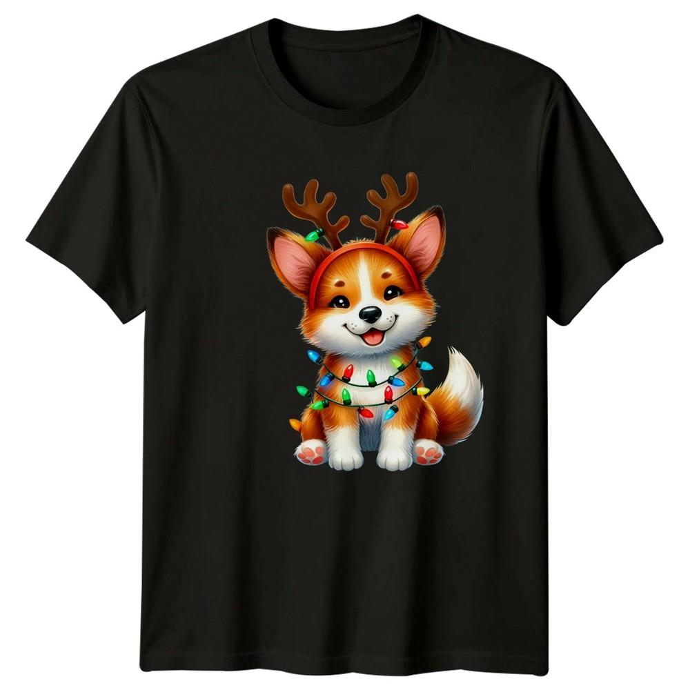 Corgi Reindeer Christmas Lights Holidays Unisexs Unisexs Graphic Tee Shirt