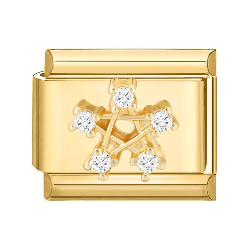 Gold Color Zircon Butterfly Moon Star Heart Italian Charm Link Fit 9mm Stainless Steel Bracelet Women Men DIY Making Gifts
