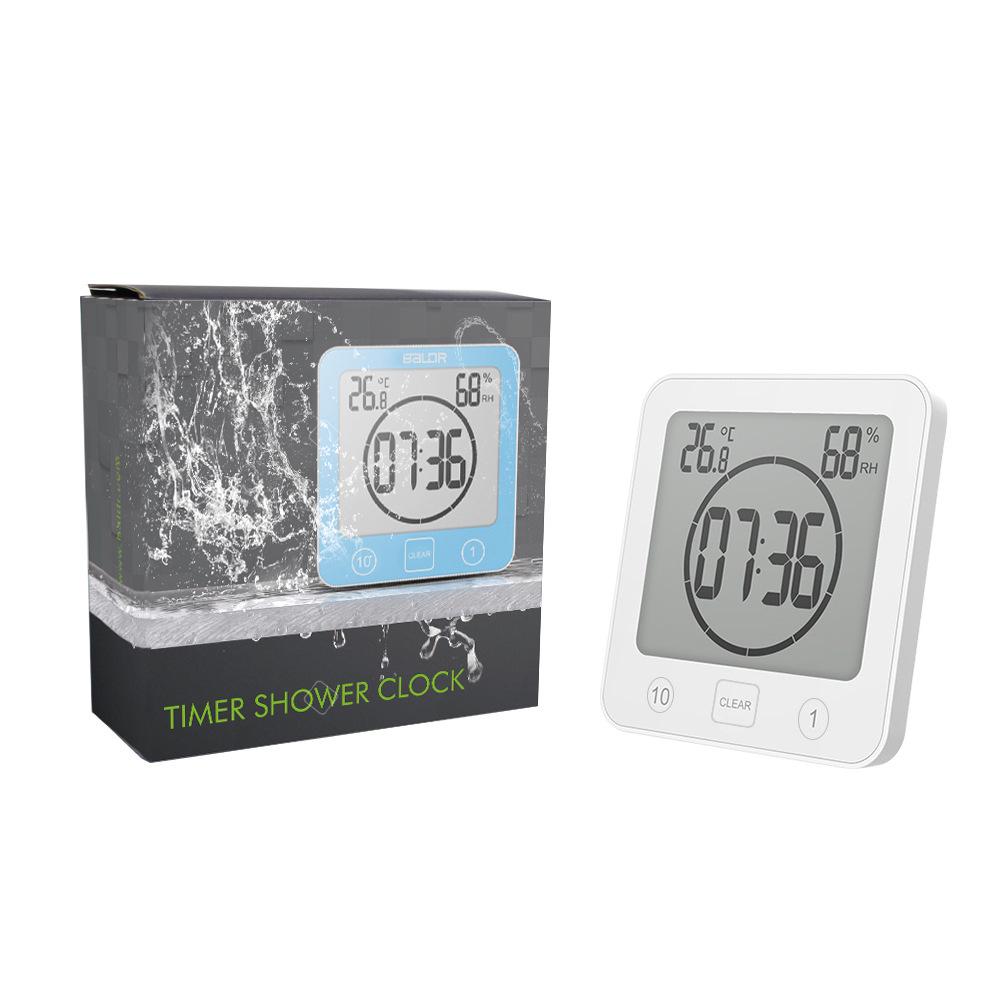 BALDR Waterproof Bathroom Wall Clock with Thermometer, Hygrometer, Suction Cup, and 1/10-Minute Countdown Timer