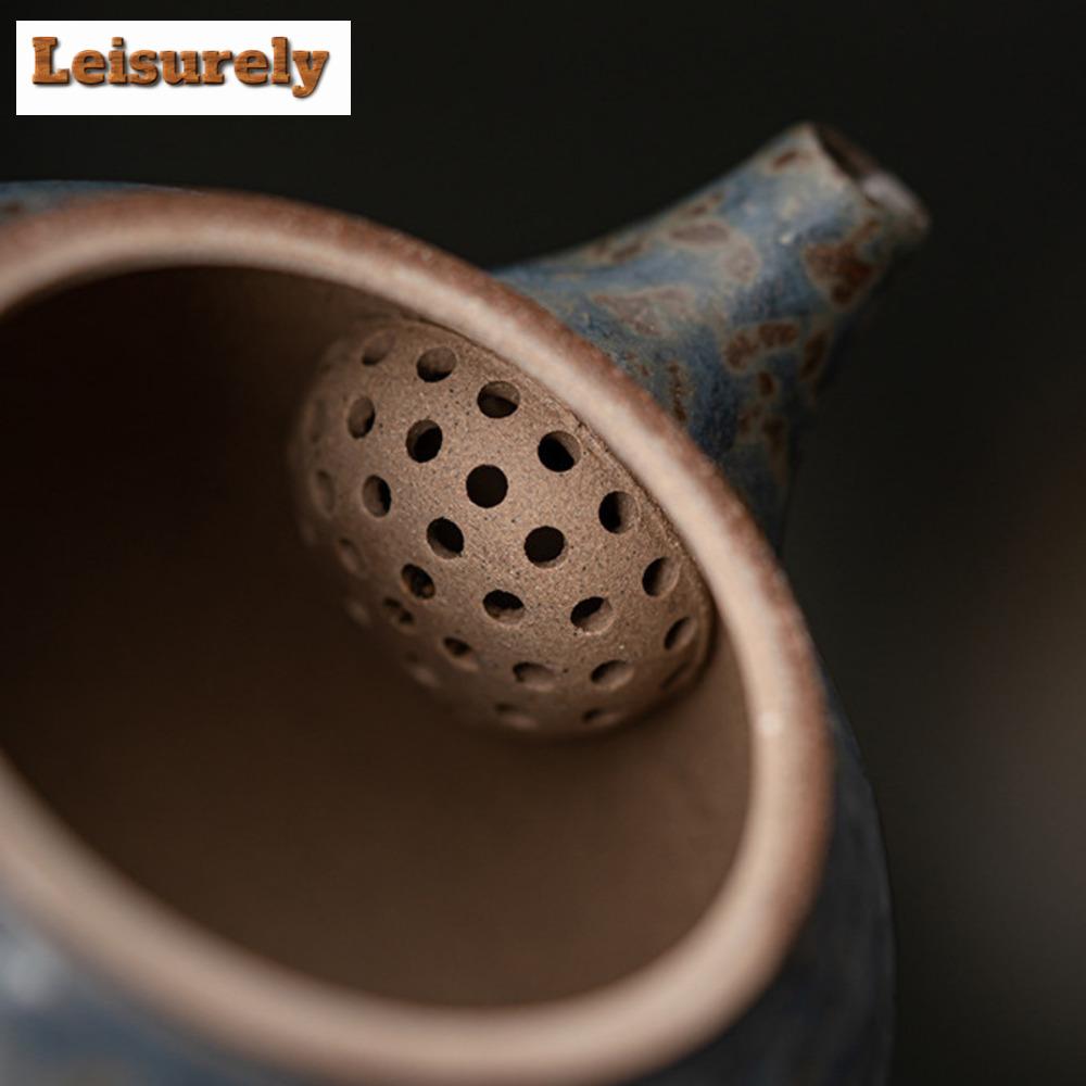 180ml Retro Bronze Glazed Teapot Japanese Old Rock Clay Pot Tea Making Peacock Blue Kettle with Infuser Teaware Ornaments Gifts