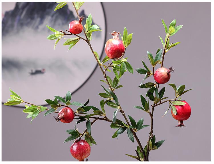 Artificial Pomegranate and Persimmon Fruit Flower Branch for Living Room or Entryway Decor