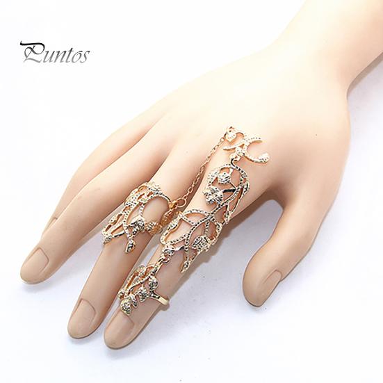 Finger Chain Ring Flower Pattern Jewelry Adjustable Women's Fashion Women Link for Wedding