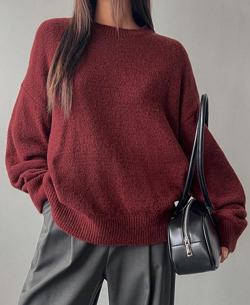 Simple Turtleneck Sweater Round Neck Sweater Solid Color Top