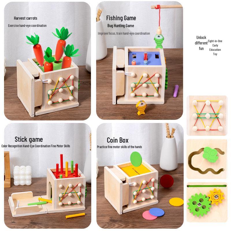 Children's Wooden Educational Toy: Radish Pulling, Bug Catching, Fishing, and Nail Board
