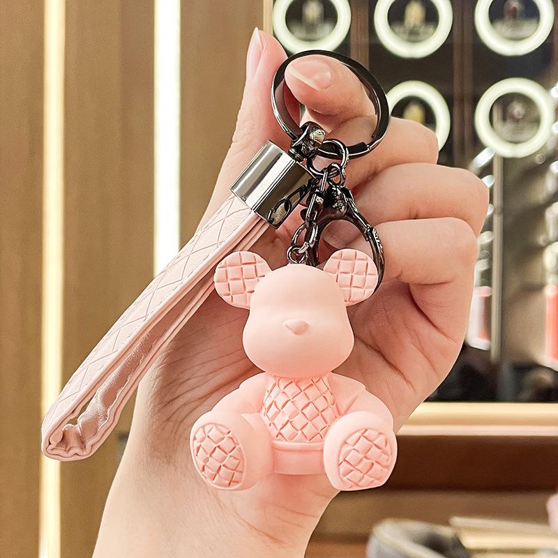 Charming Cartoon Bear Bamboo Weave Keychain Pendant