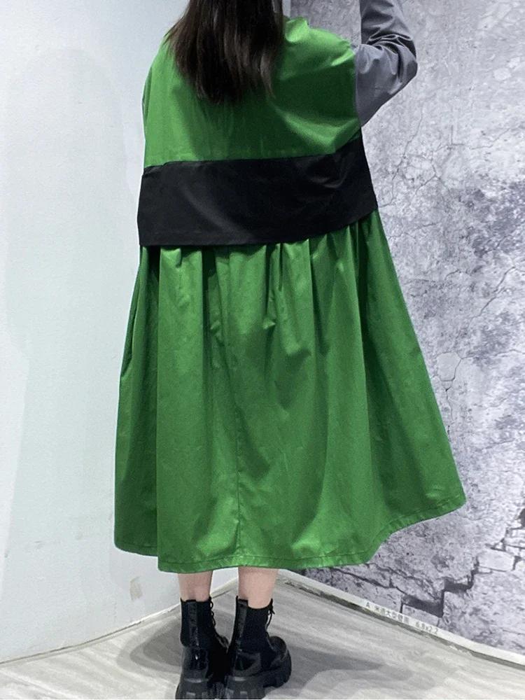 Xitao Contrast Color Patchwork Women Trench Loose Personality Coat WLD6752