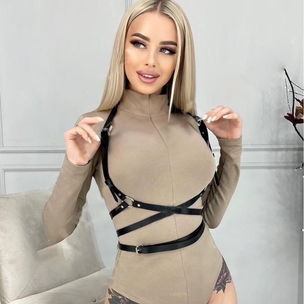 Leather Lingerie Chest Harness Women Thigh Garter Belt Bondage Harness Sexy Underwear Bdsm Erotic Fetish Rave Clothing Goth Belt
