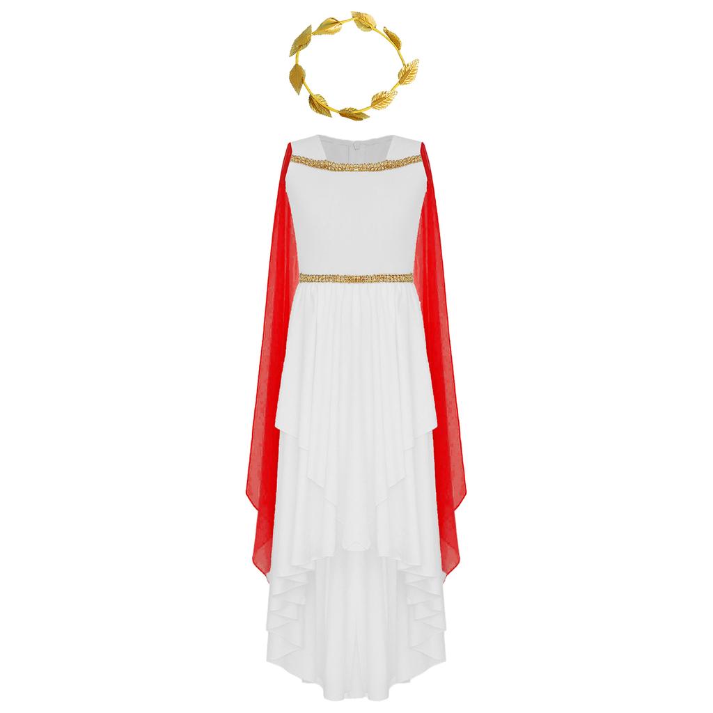 Dívčí řecká toga princezna Kostým Bez rukávů Splývavé šaty Patchwork Zip Halloweenská párty Čelenka v ceně