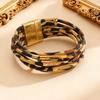 Bohemian Fashion Leopard Print Metal Tube Spliced Multi-layer Leather Rope Magnetic Clasp Bangles for Women Bracelet Jewelry