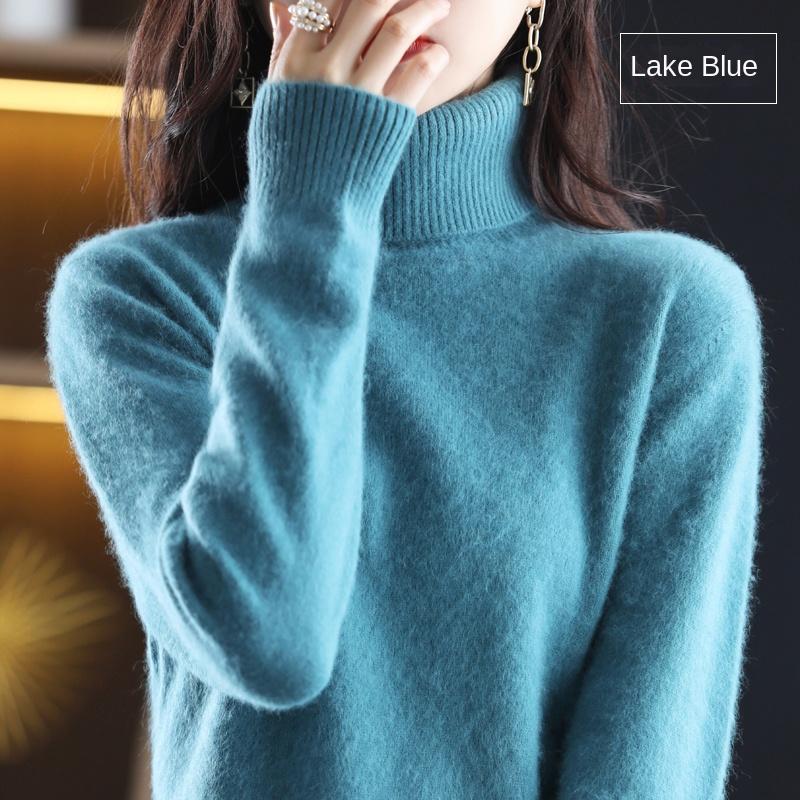 Women's Clothing For Autumn Winter 100% Mink Plush Turtleneck Pullover Sweater Ladies Cashmere Sweater